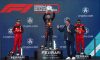 MIAMI, FLORIDA - MAY 08: Race winner Max Verstappen of the Netherlands and Oracle Red Bull Racing celebrates on the podium with his trophy next to Second placed Charles Leclerc of Monaco and Ferrari, Third placed Carlos Sainz of Spain and Ferrari and Dan Marino during the F1 Grand Prix of Miami at the Miami International Autodrome on May 08, 2022 in Miami, Florida. (Photo by Alex Bierens de Haan/Getty Images) // Getty Images / Red Bull Content Pool // SI202205090349 // Usage for editorial use only //